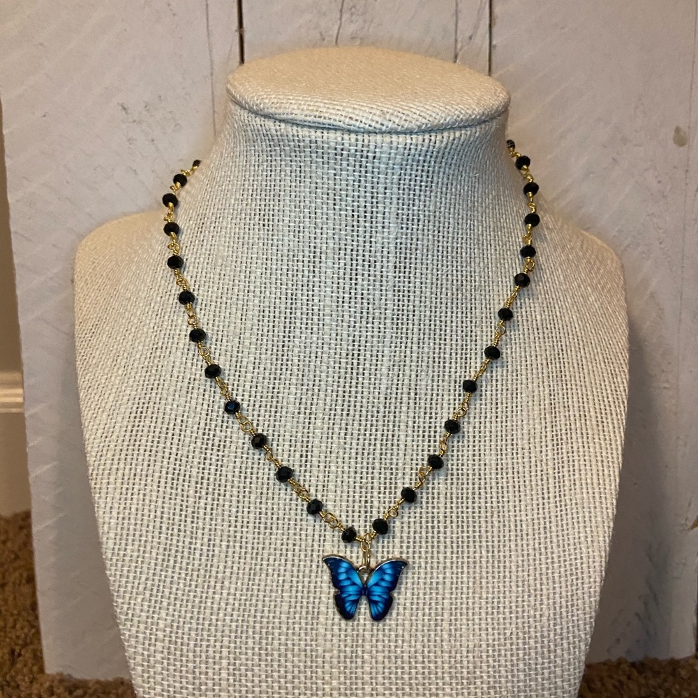 Blue butterfly necklace